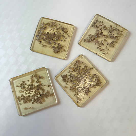 Vintage Set of 4 Shell Encrusted Lucite Coasters
