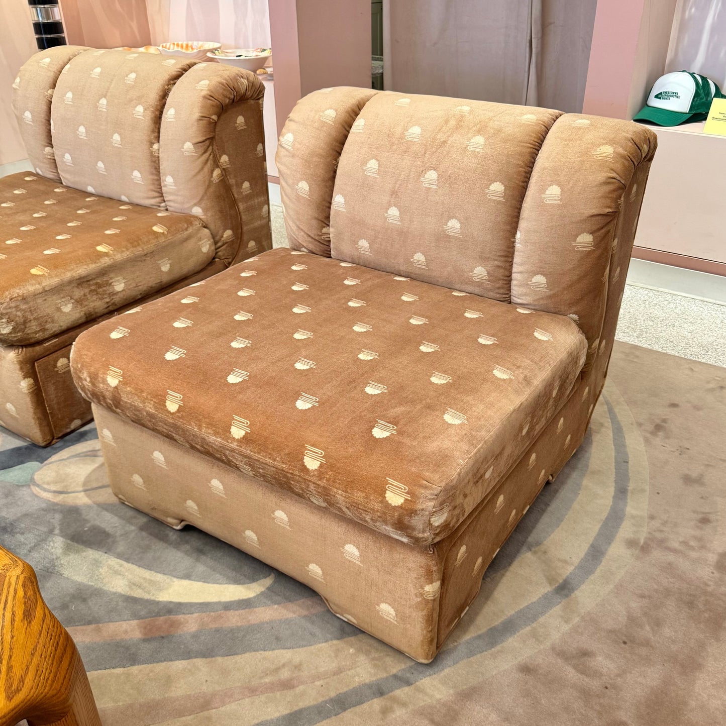 Vintage Champagne Velvet Slipper Chair by Carson's
