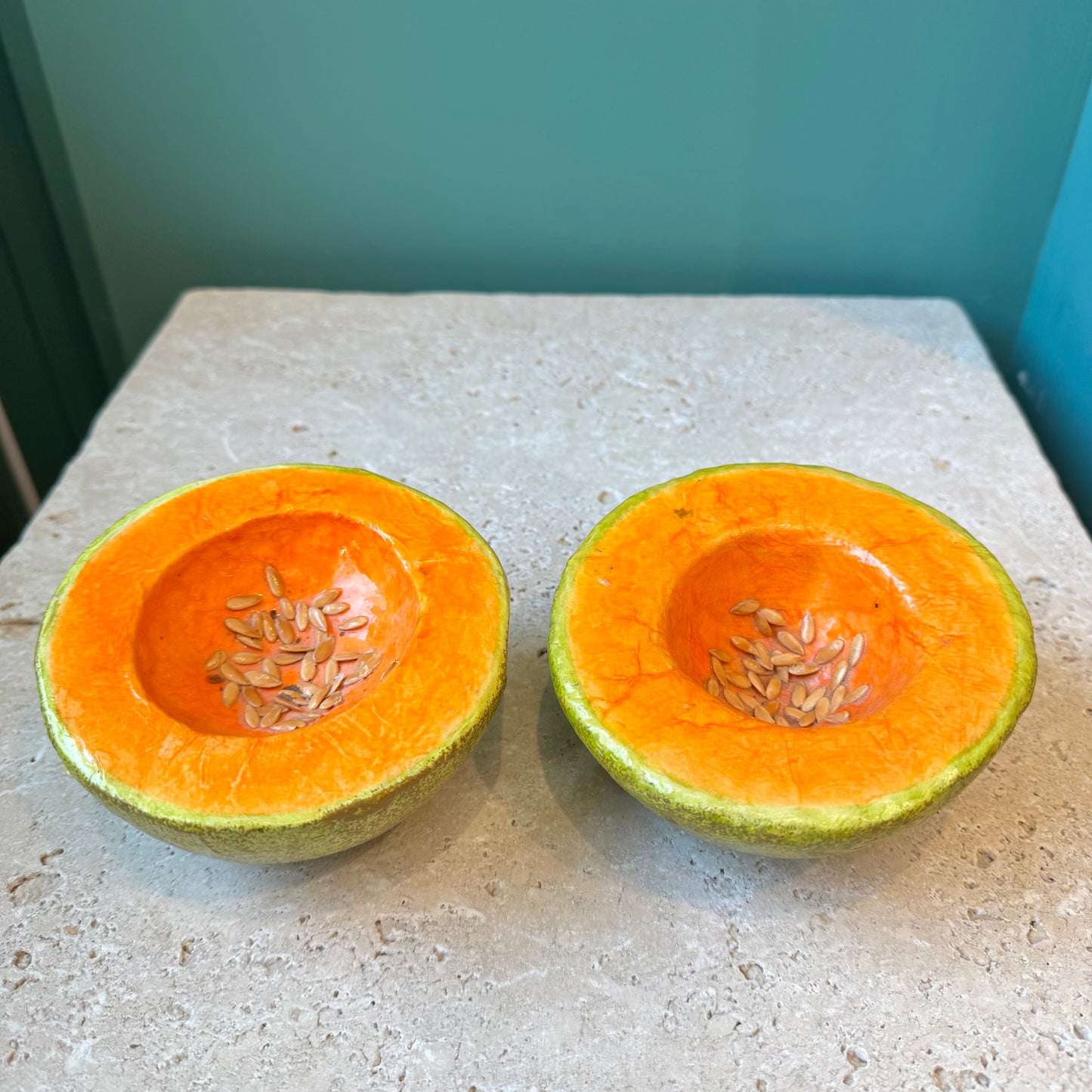 Pair of Vintage Paper Mache Cantalope Halves