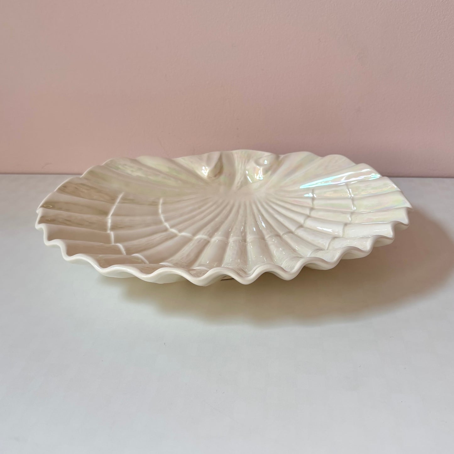 Vintage Opalescent Ceramic Shell Platter Dish