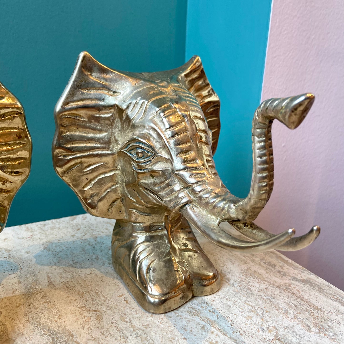 Pair of Solid Brass Elephant Head Bookends