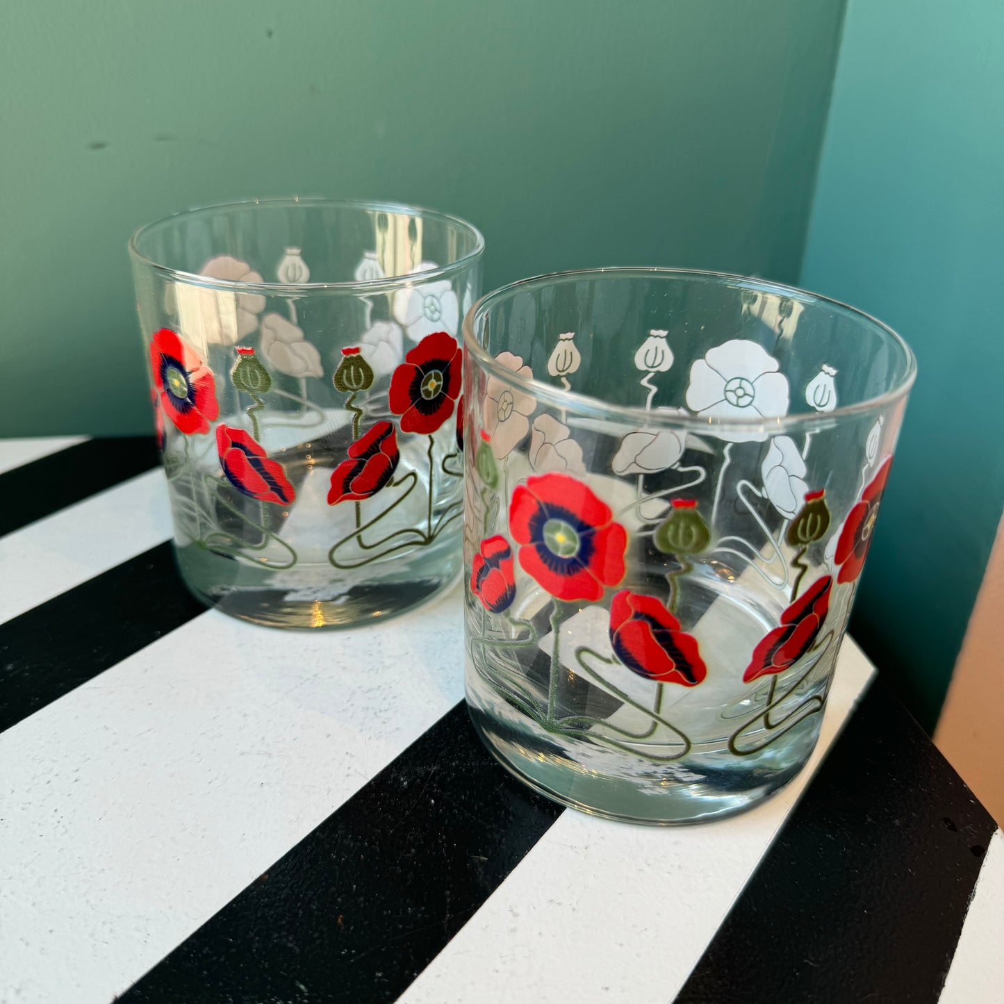 Red Poppy Rocks Glasses - PAIR
