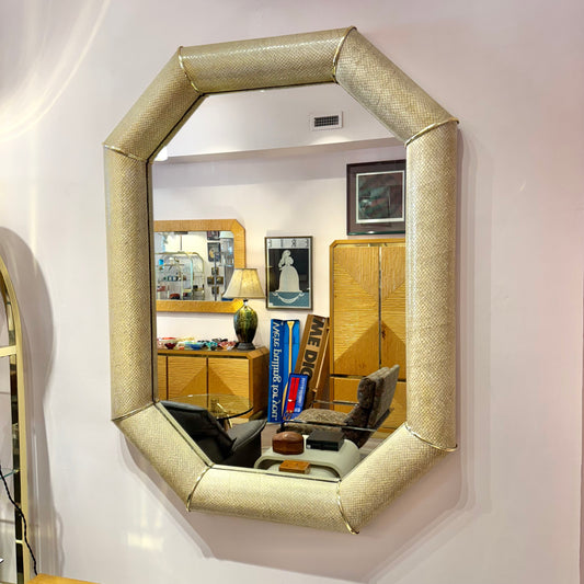 Vintage Faux Snakeskin and Brass Octagonal Bullnose Mirror
