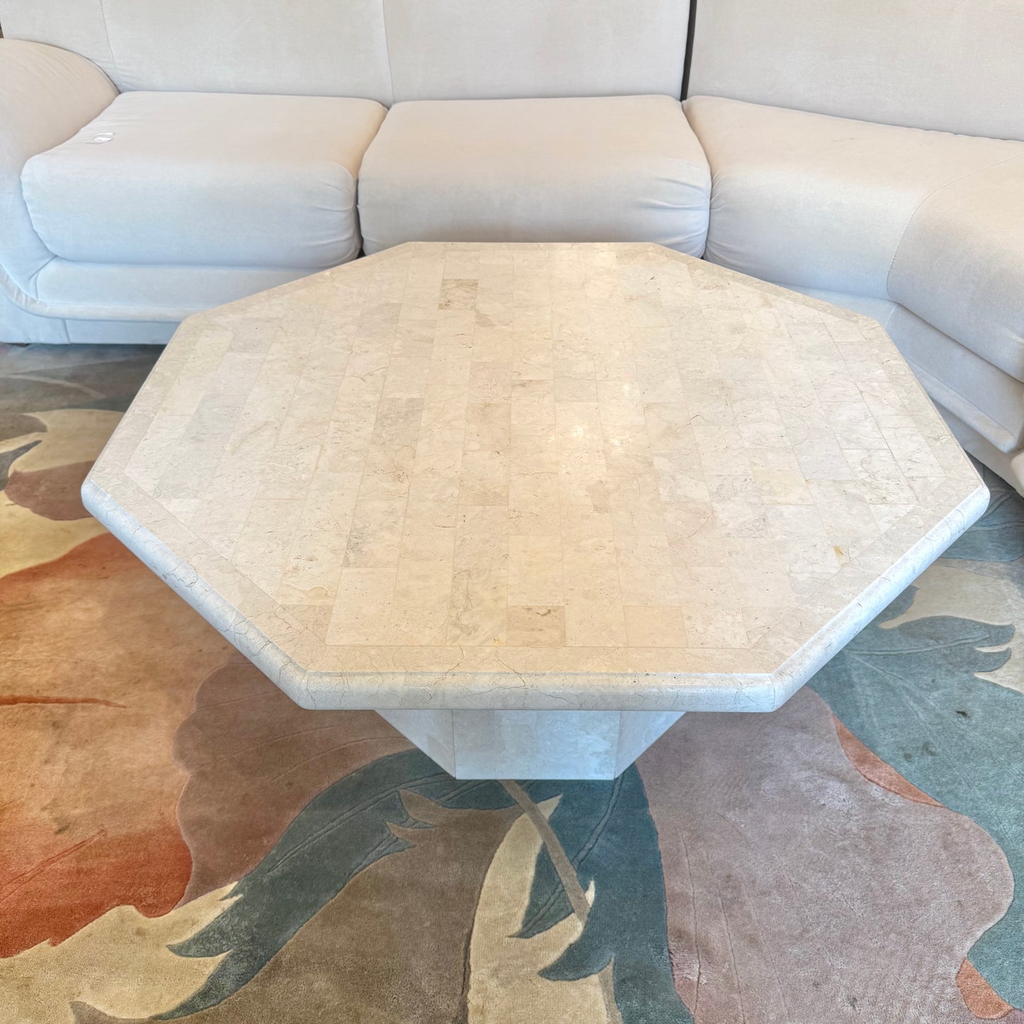 Vintage Octagonal Tessellated White Marble Coffee Table