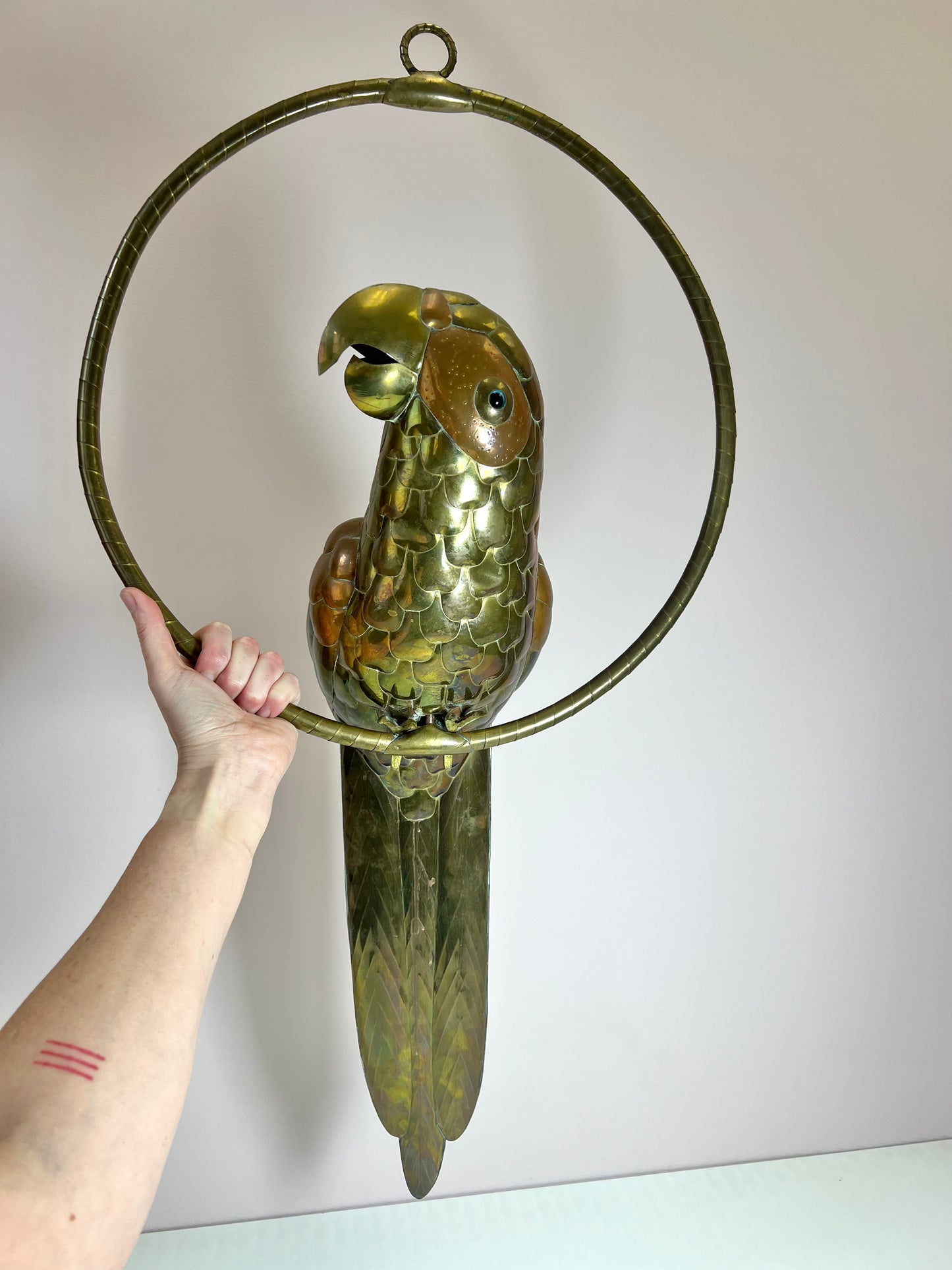 Mid Century Brass and Copper Parrot Bird Sculpture Attributed to Sergio Bustamante