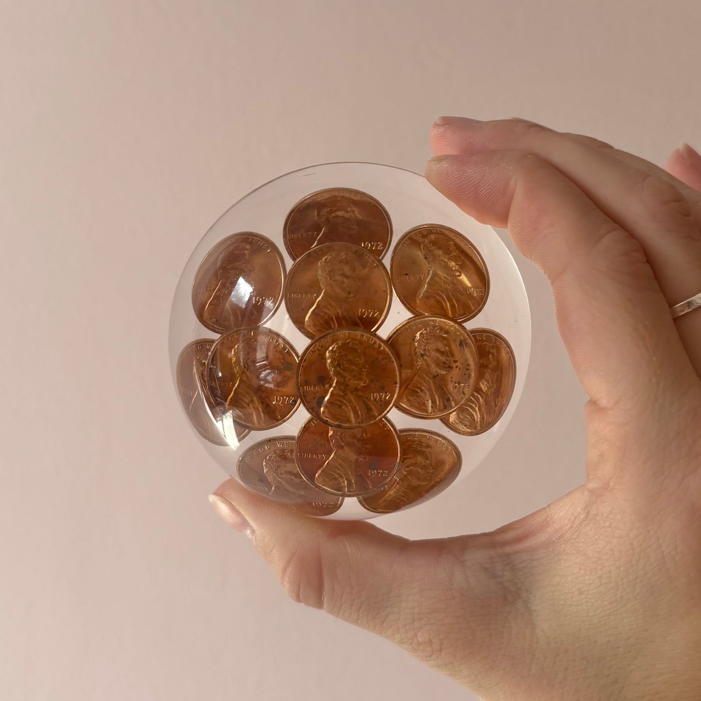 Vintage Lucite 1972 Penny Paperweight