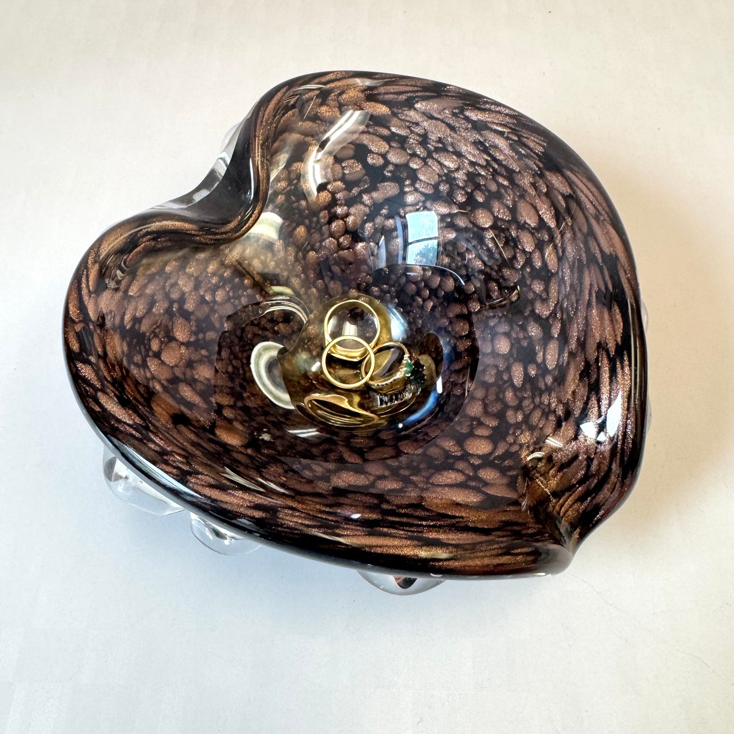 Vintage Black and Metallic Copper Murano Glass Bowl