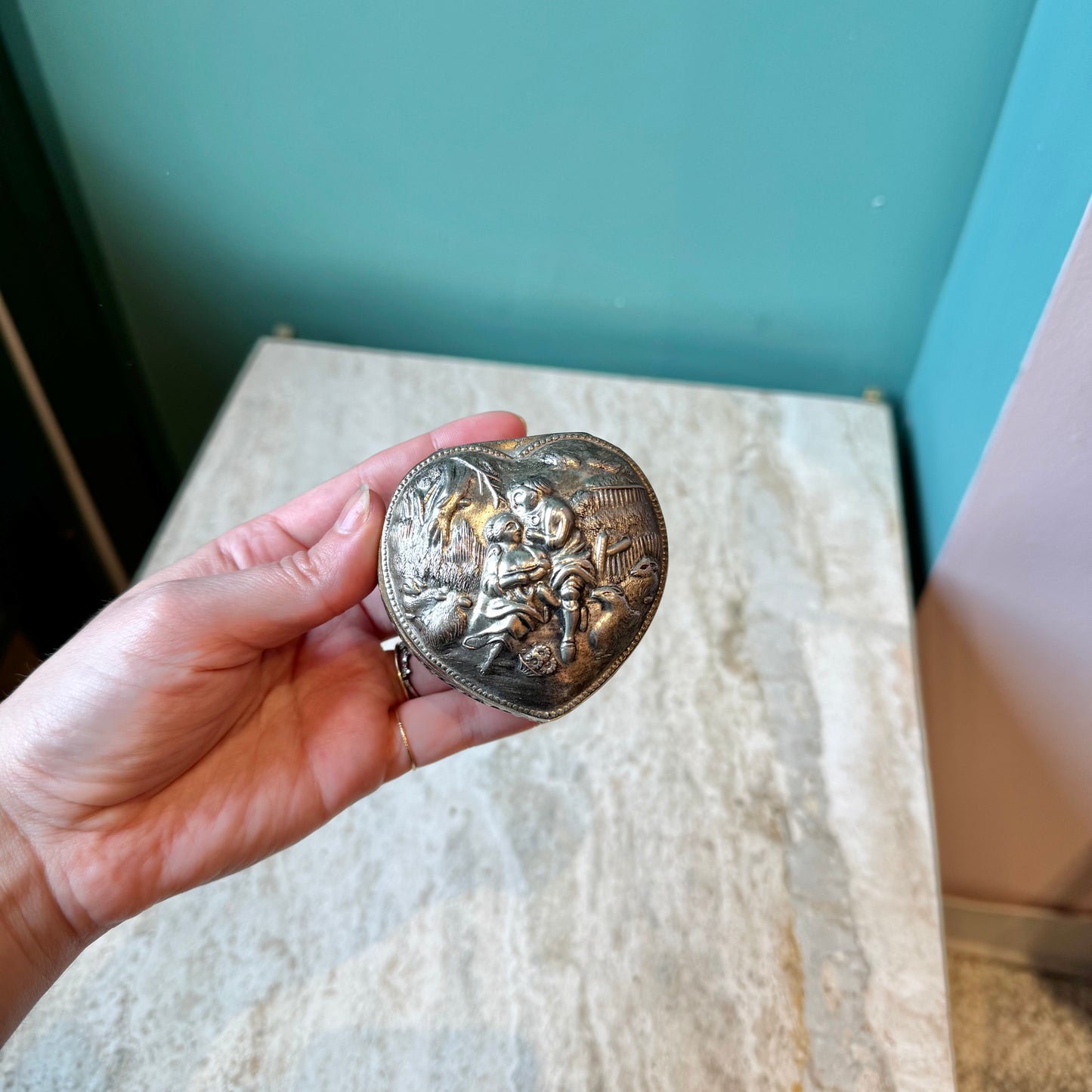 Vintage Silver Plated Heart Shaped Trinket Box