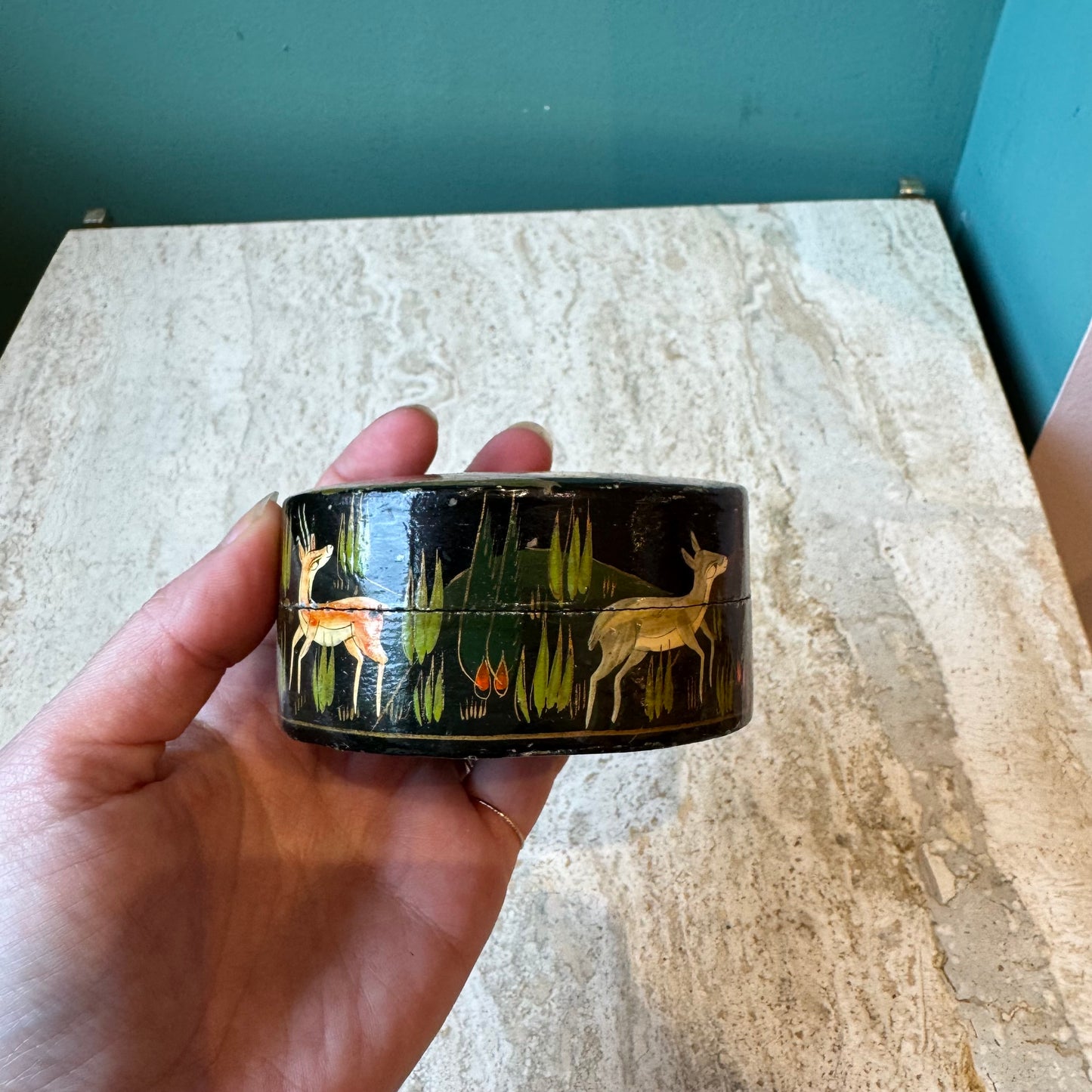 Vintage Circular Lacquered Trinket Box