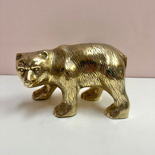 Vintage Solid Brass Bear Statue