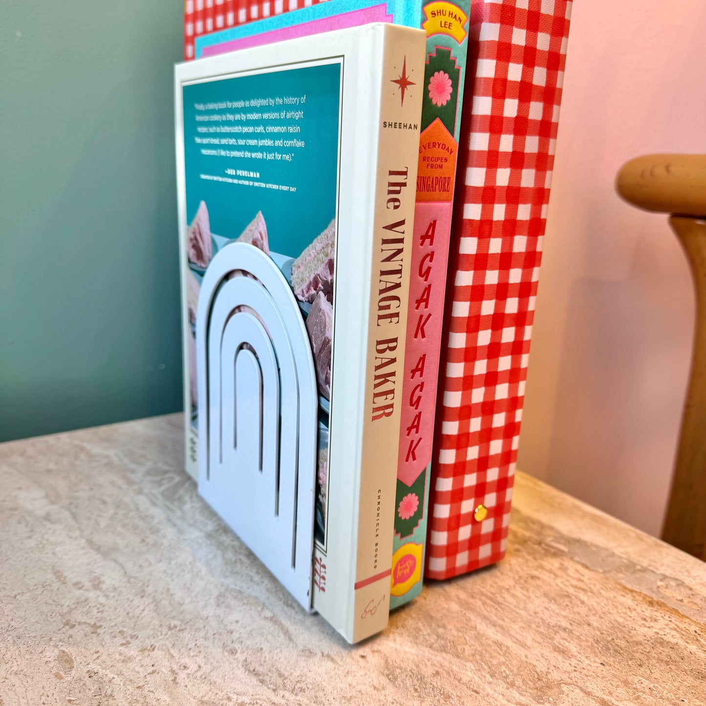 Pair of Vintage White Spectrum Arch Metal Bookends