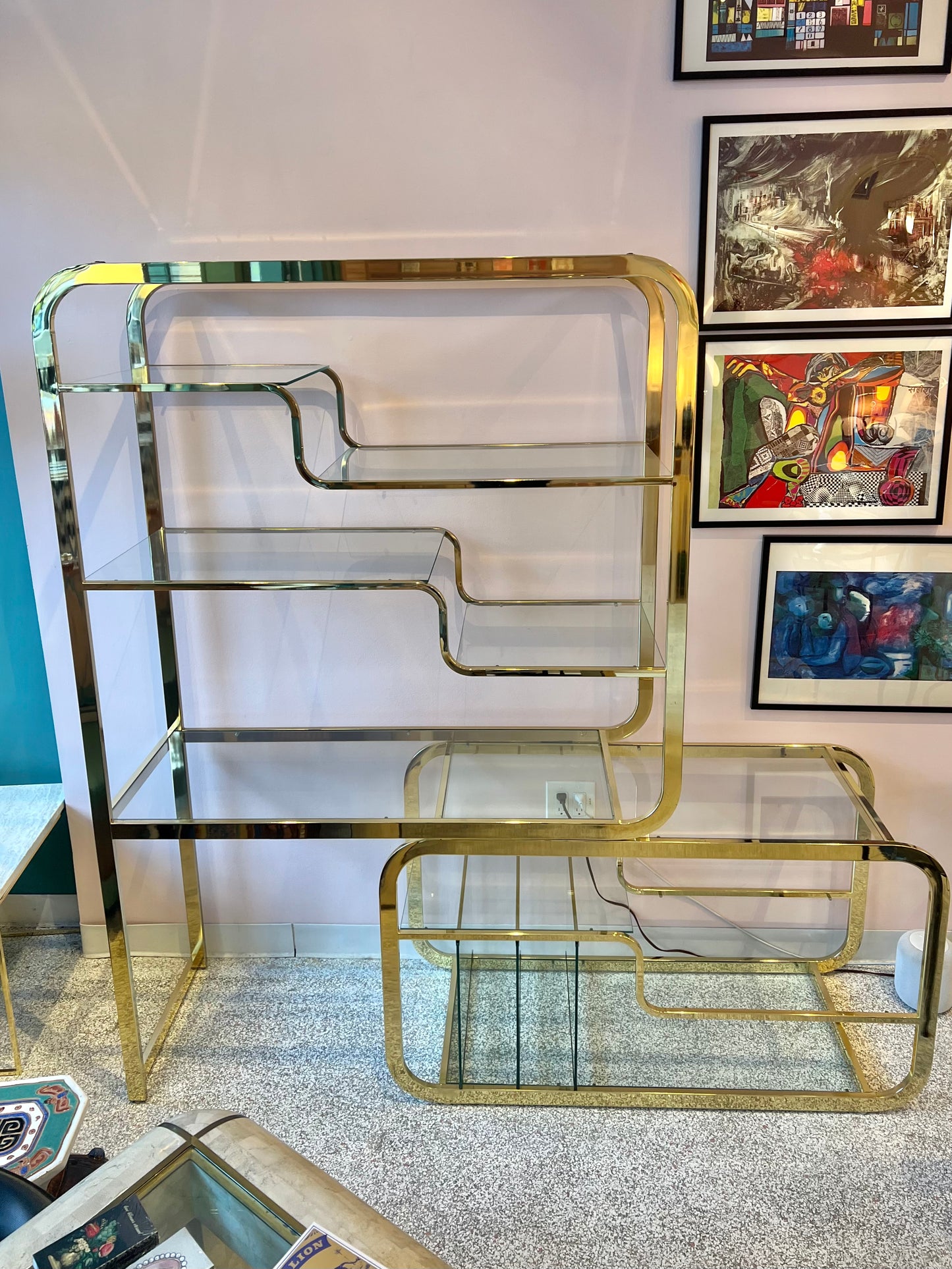 1980's DIA Brass and Glass Sliding Etagere