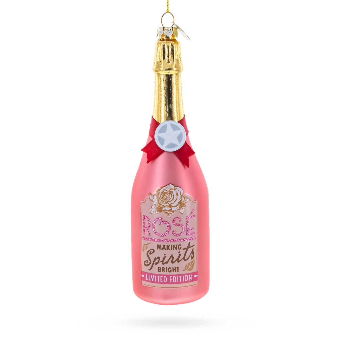 Rose Sparkling Wine Bottle Glass Ornament
