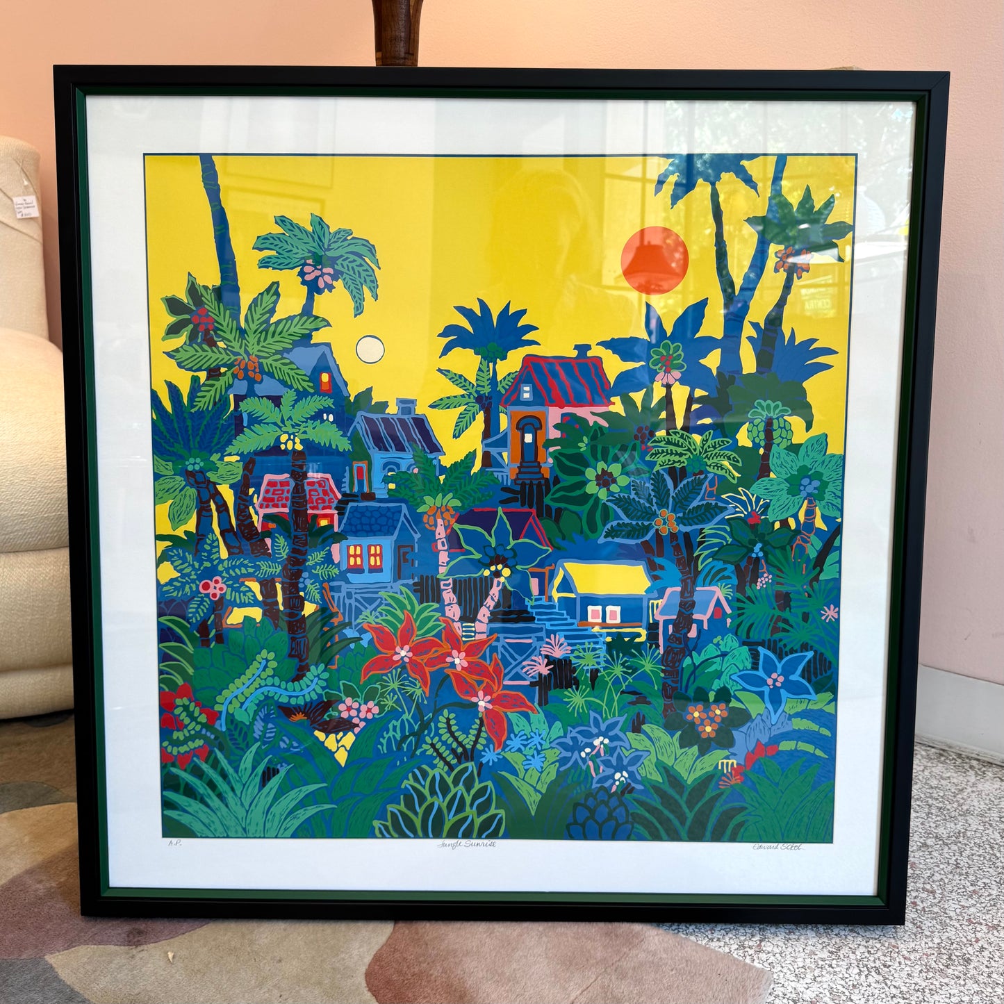 Vintage Framed Edward Sokol “Jungle Sunrise” Original Signed Artist Proof