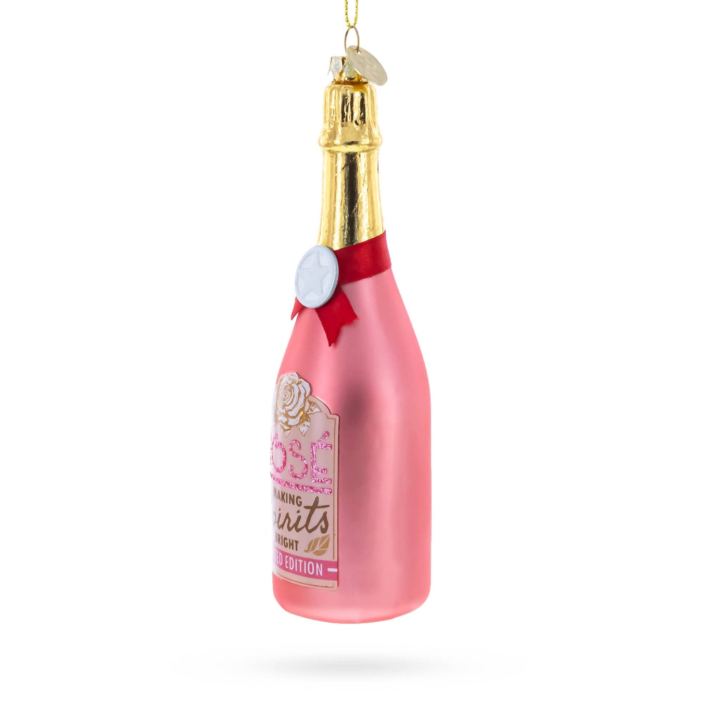 Rose Sparkling Wine Bottle Glass Ornament