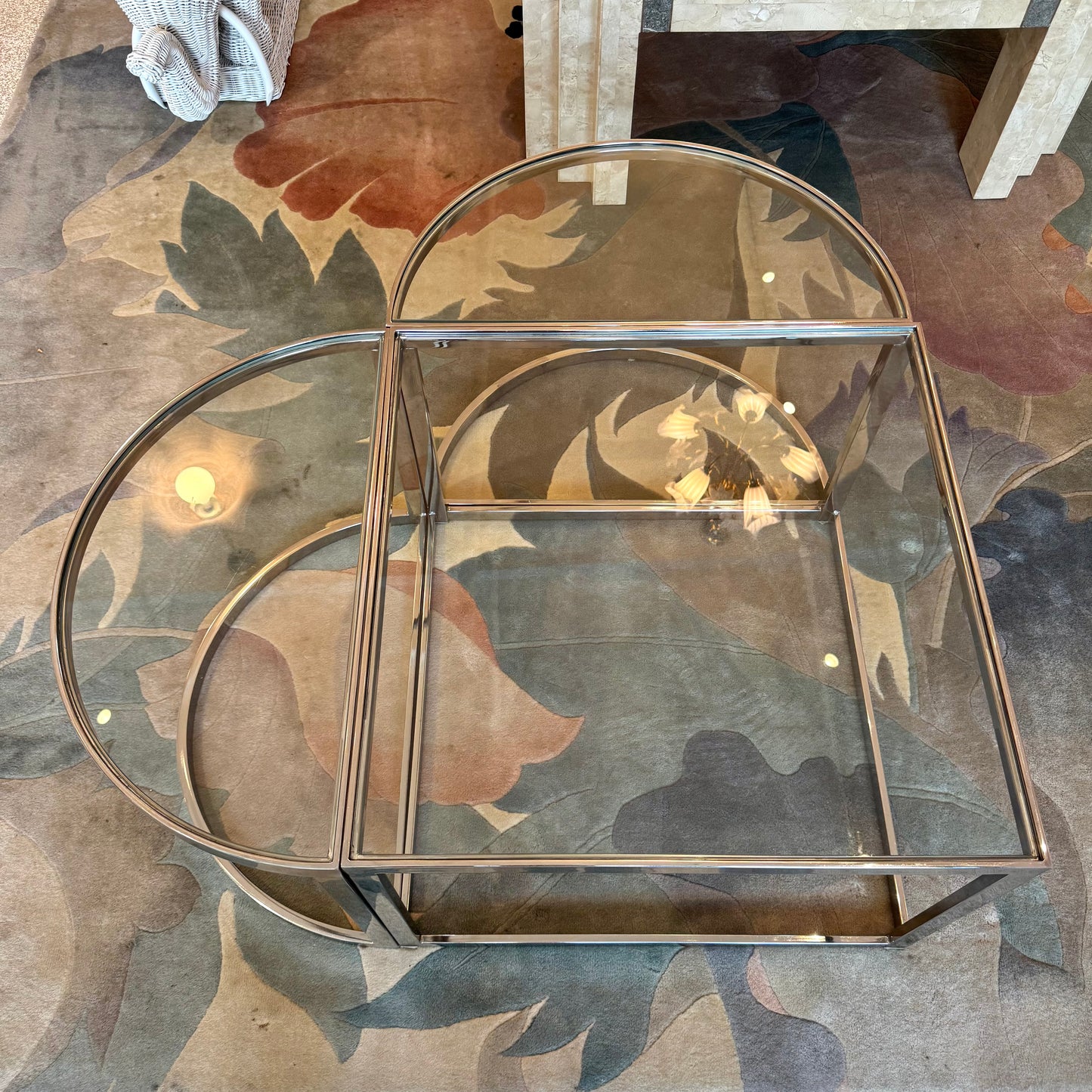 Vintage Three Piece Chrome and Glass Coffee Table