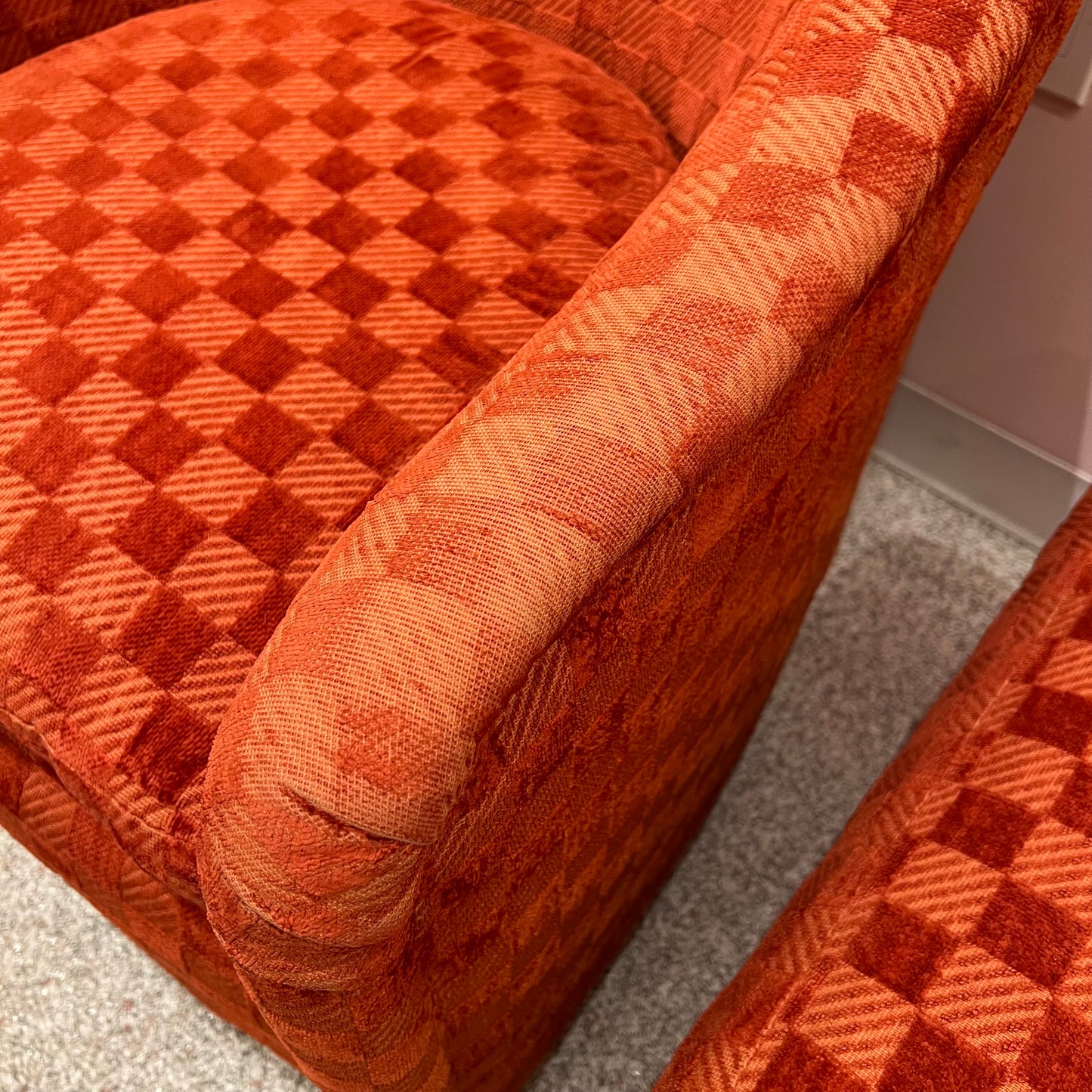 Vintage Dark Orange Checkered Tub Chair by Billy Baldwin for Luten-Clarey-Stern