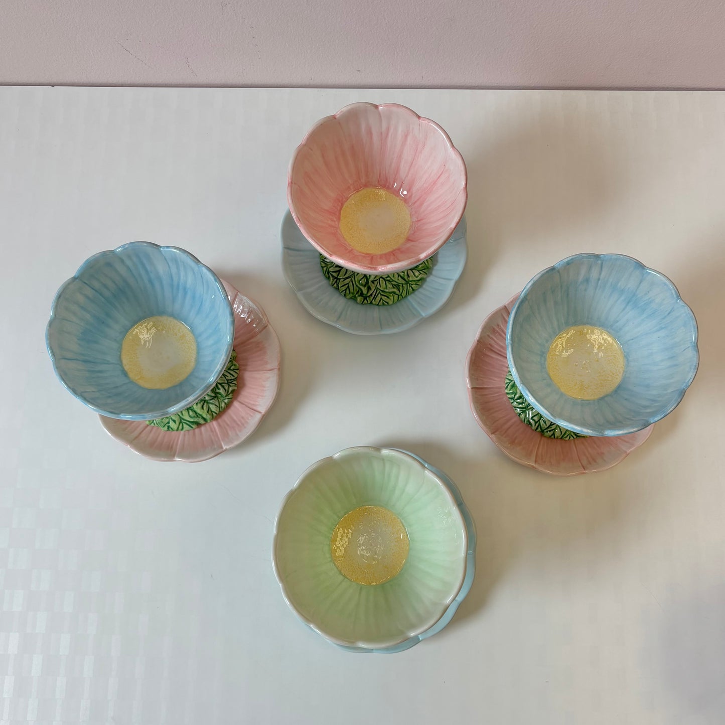 Vintage 8 Piece Set of Flower Cups and Saucers by Roscher & Co.