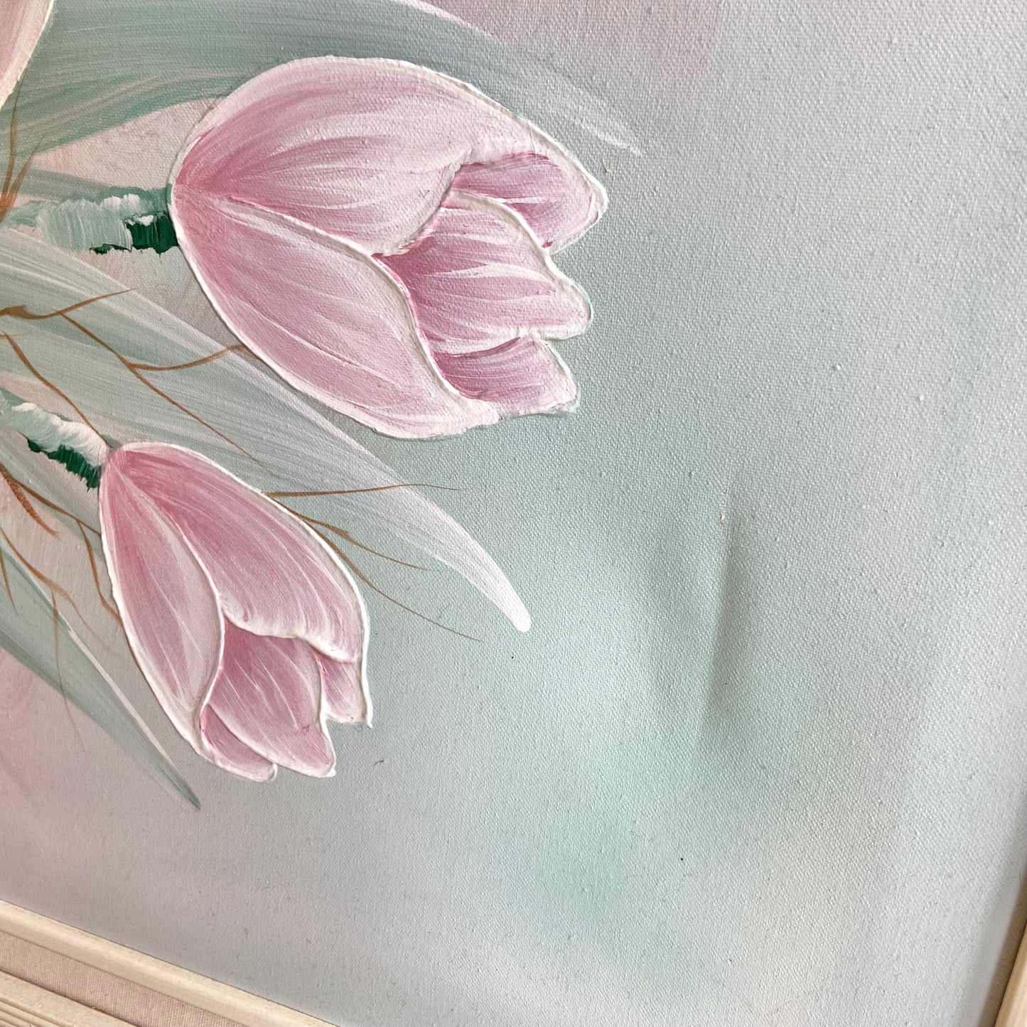 Framed 1980’s Pink Flower Bouquet Giclee by P. Pinault