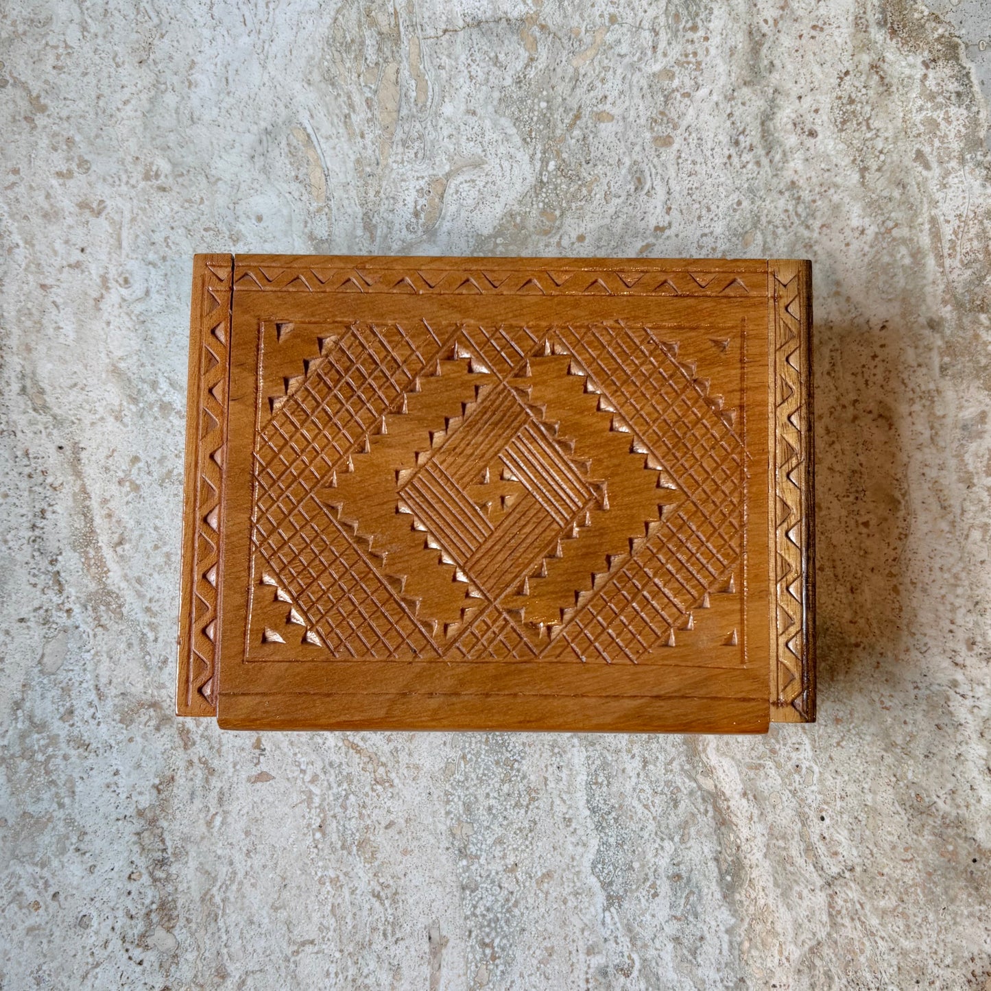 Vintage Etched Wooden Trinket Box