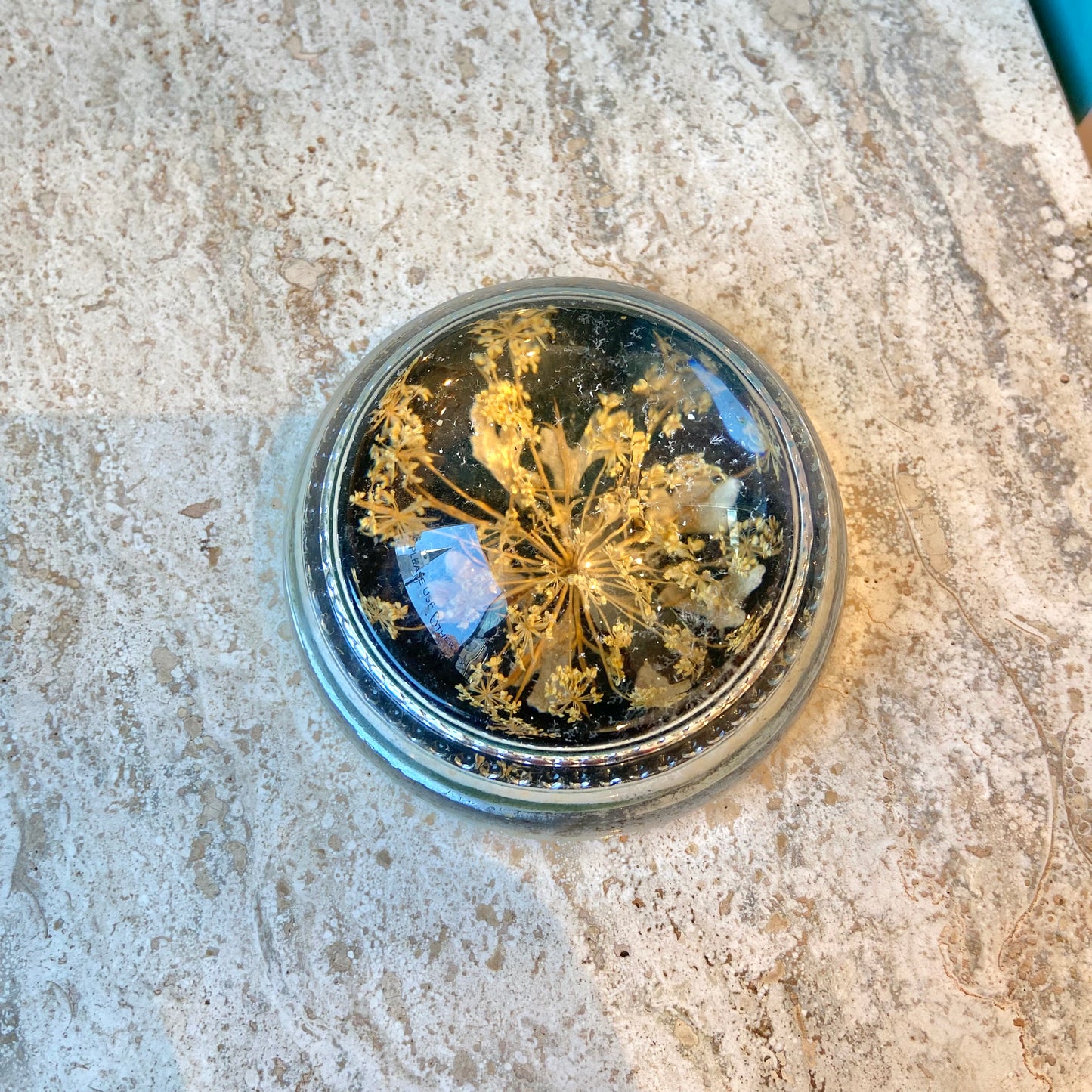 Vintage Dried Flower Magnified Glass Dome Paperweight