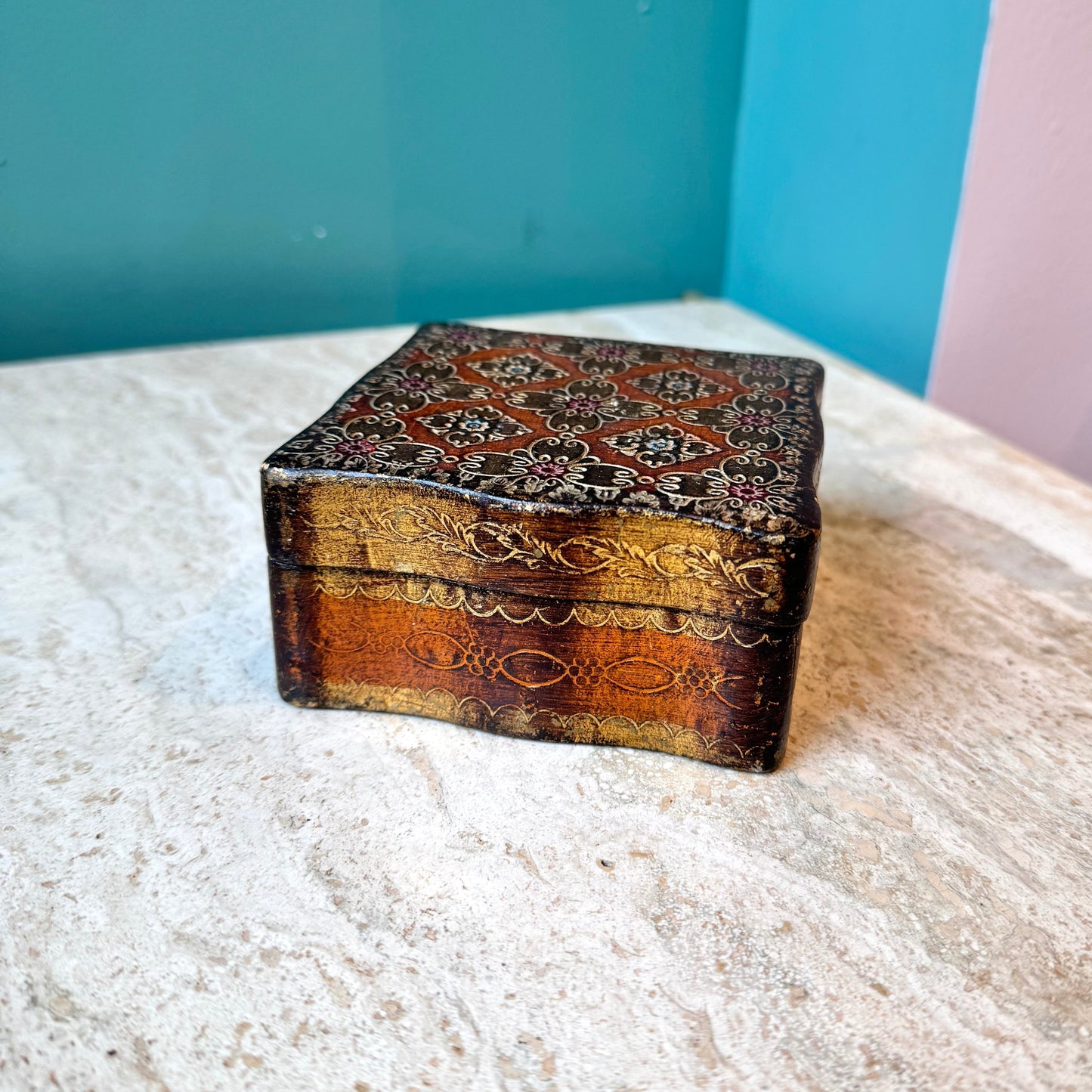 Vintage Square Italian Florentine Trinket Box