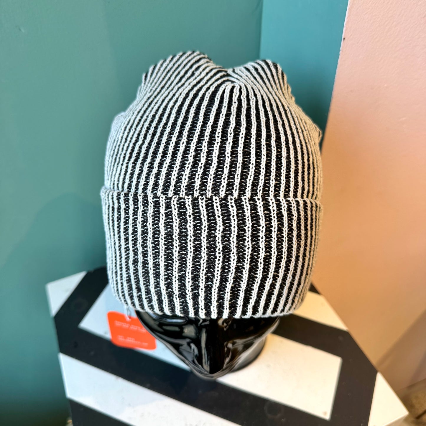 Rib Knit Beanie: Black White