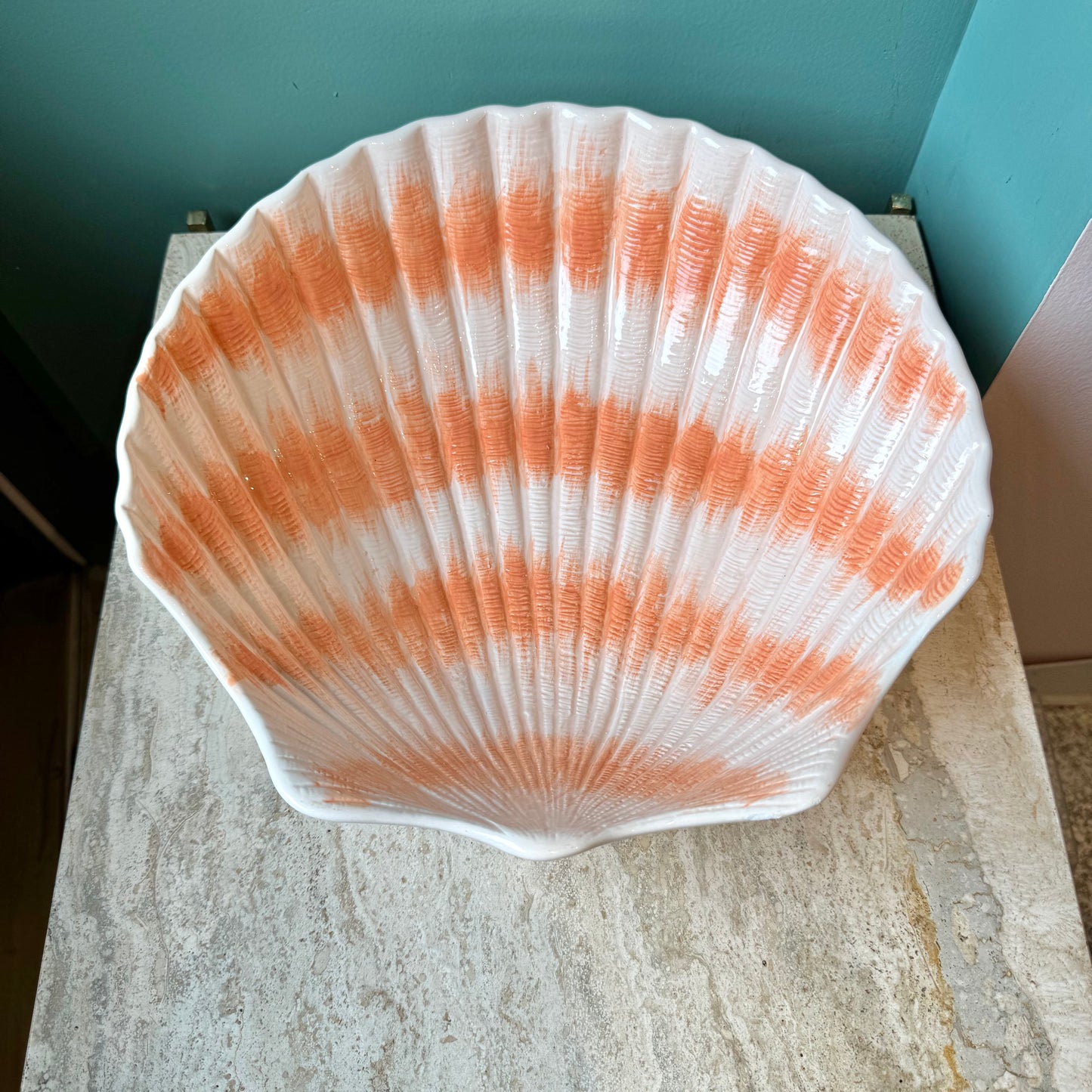 Vintage Large Hand Painted Clam Shell Serving Bowl by Cardinal Inc.