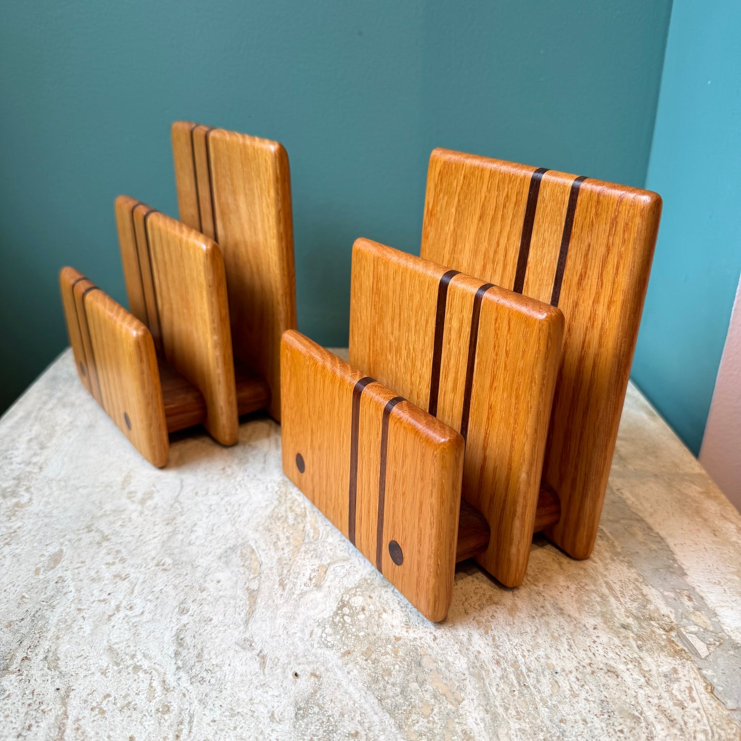 Pair of Mid Century Teak and Walnut Desk Organizer Bookends