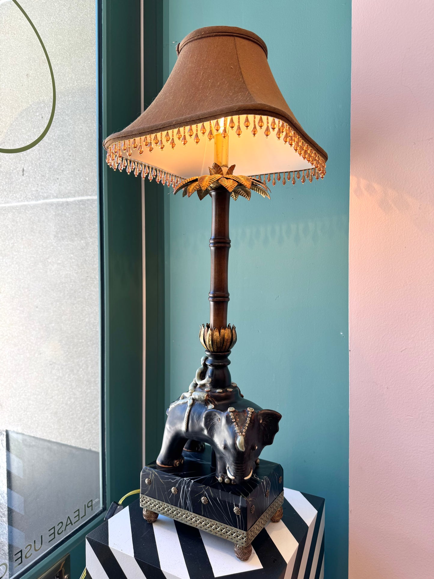 Vintage Raymond Waites for Tyndale Asian Elephant and Rider Table Lamp