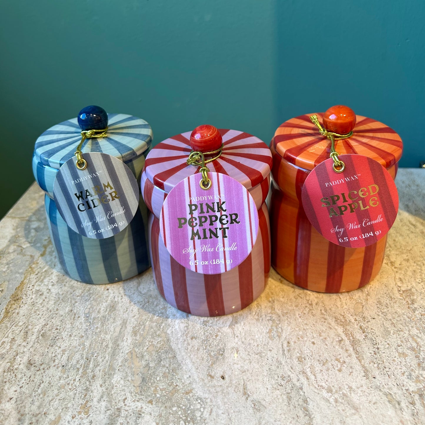Spiced Apple Striped Cabana Ceramic Candle by Paddywax