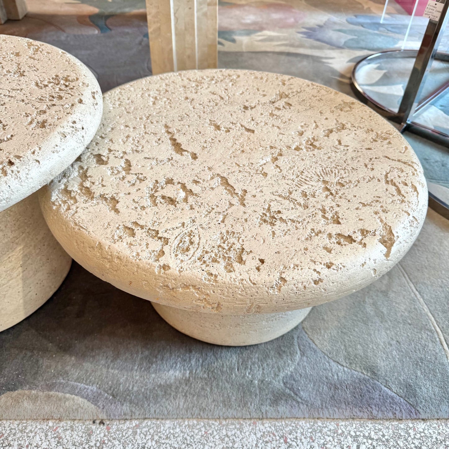 Set of 3 Vintage Faux Travertine Nesting Mushroom Tables