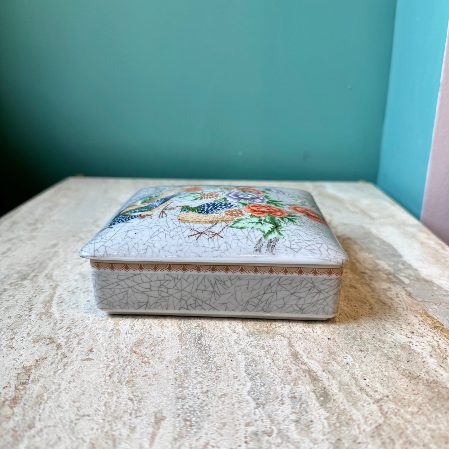 Vintage Porcelain Square Trinket Box by Shafford