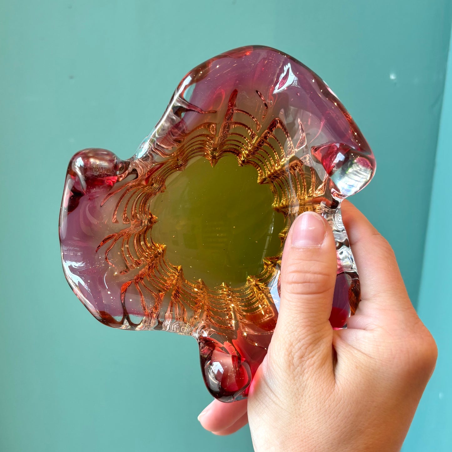 Vintage Pink and Yellow Murano Glass Bowl
