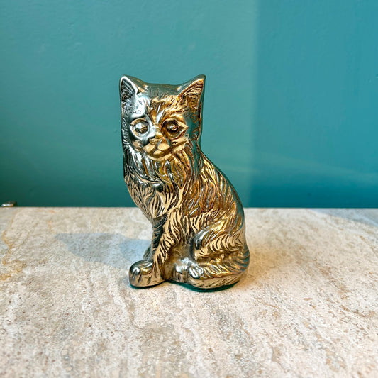 Vintage Seated Brass Cat Statue