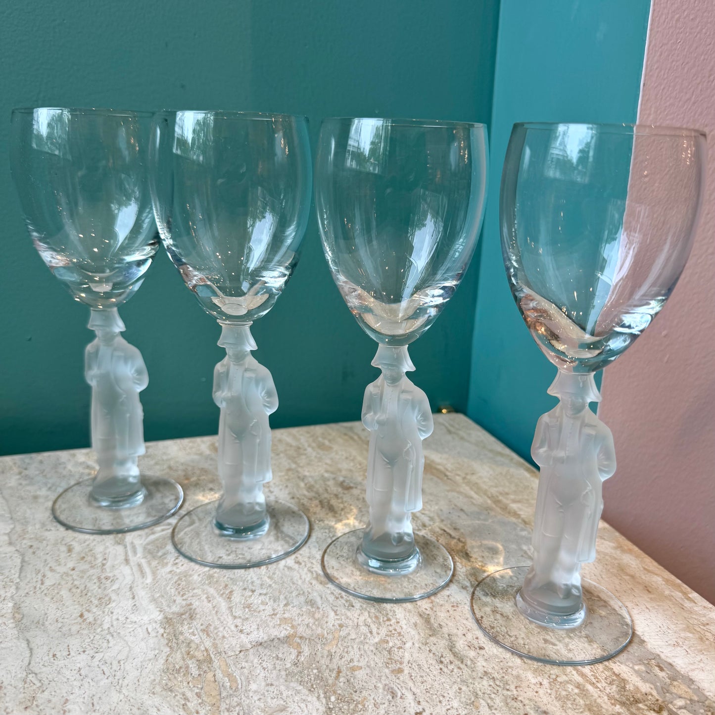 Vintage Set of 4 Bayel France Frosted Crystal Napoleon Cordial Glasses