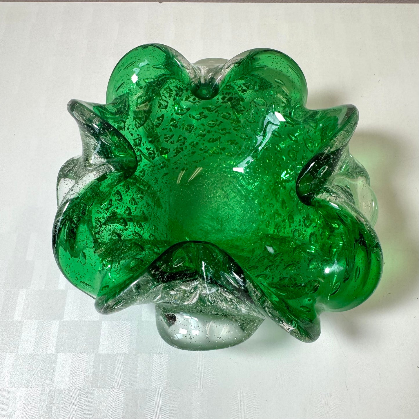 Vintage Green and Silver Leaf Murano Glass Bowl