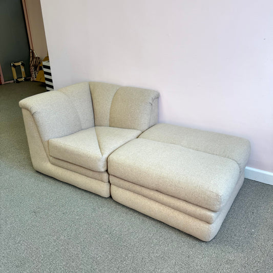 Vintage Soft Beige Tweed Chair & Ottoman