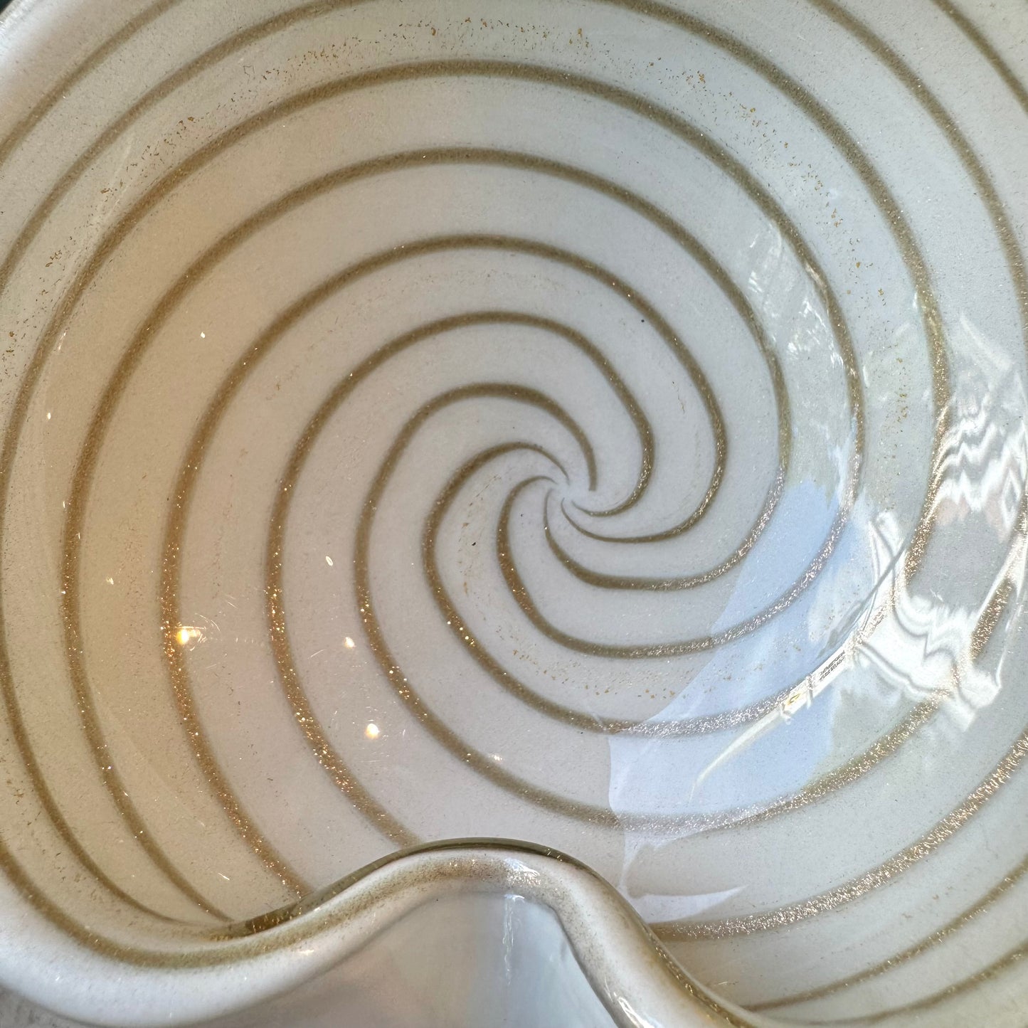 Vintage White and Gold Swirl Murano Glass Ashtray/Bowl