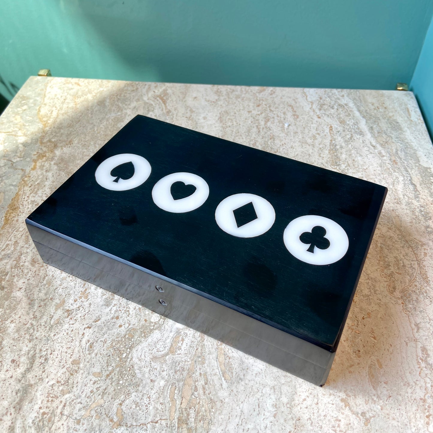 Black Resin Box with 2 Decks of Cards and 5 Dice