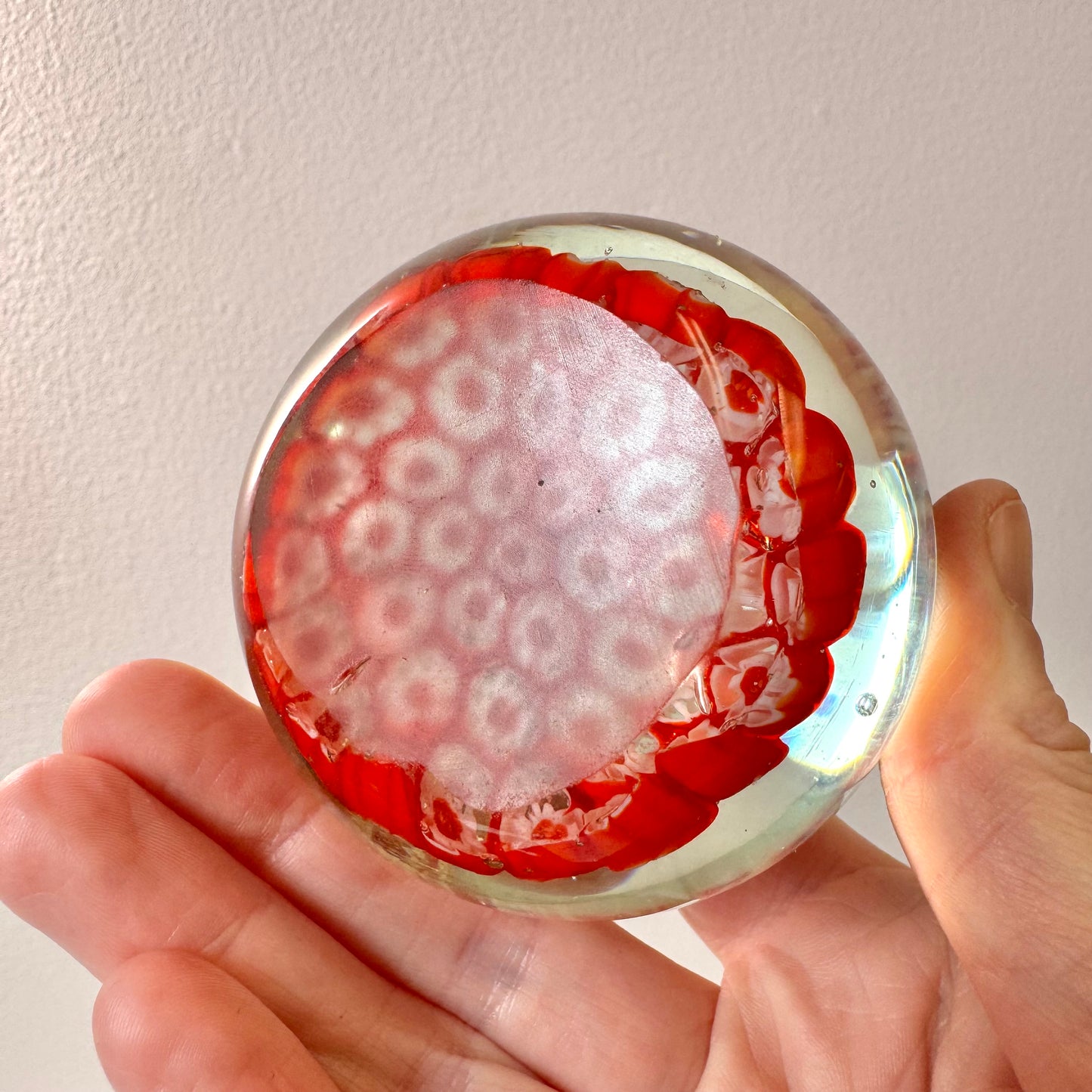 Vintage Red and White Millefiori Paperweight