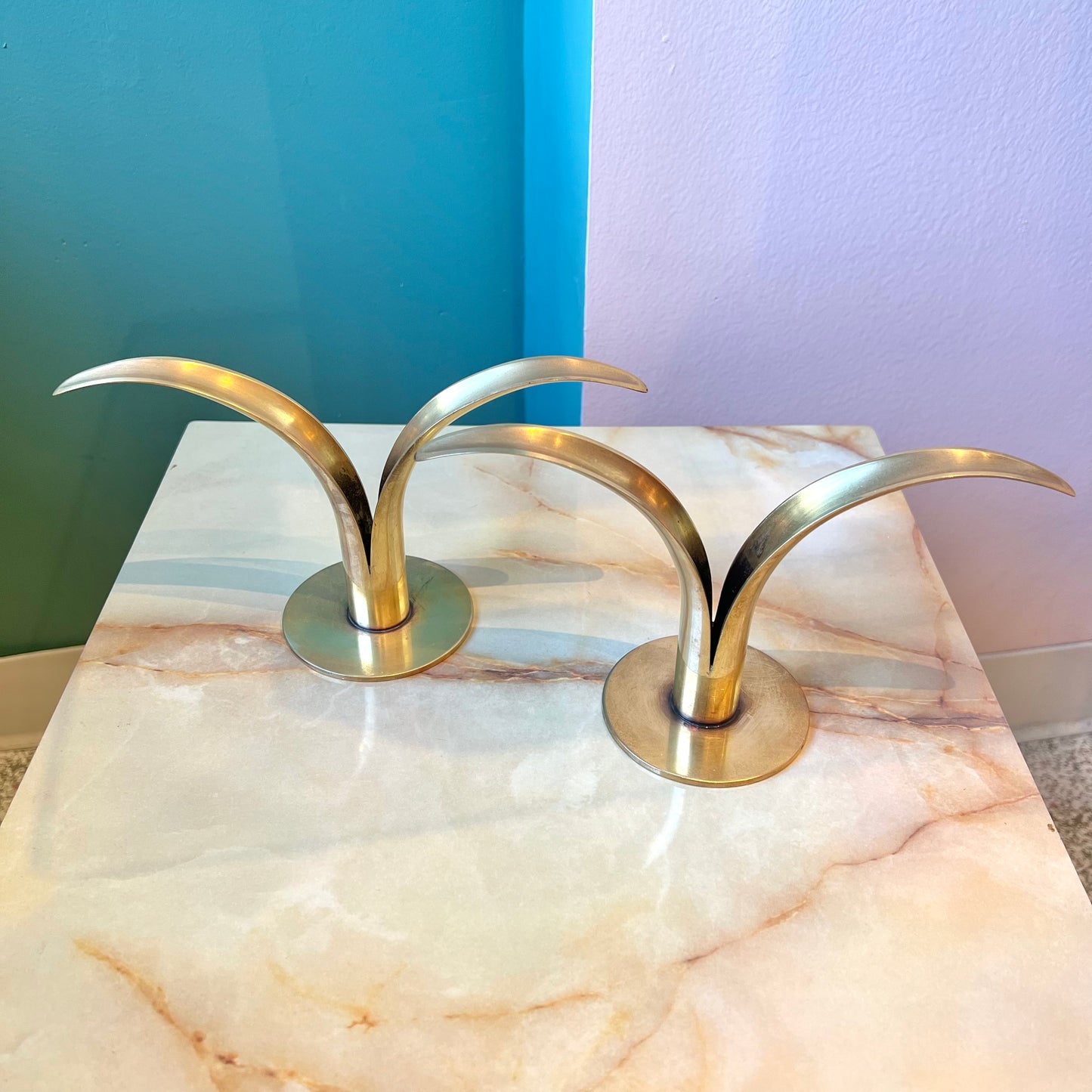 Pair of Ystad Mid Century Brass Candlestick Holders