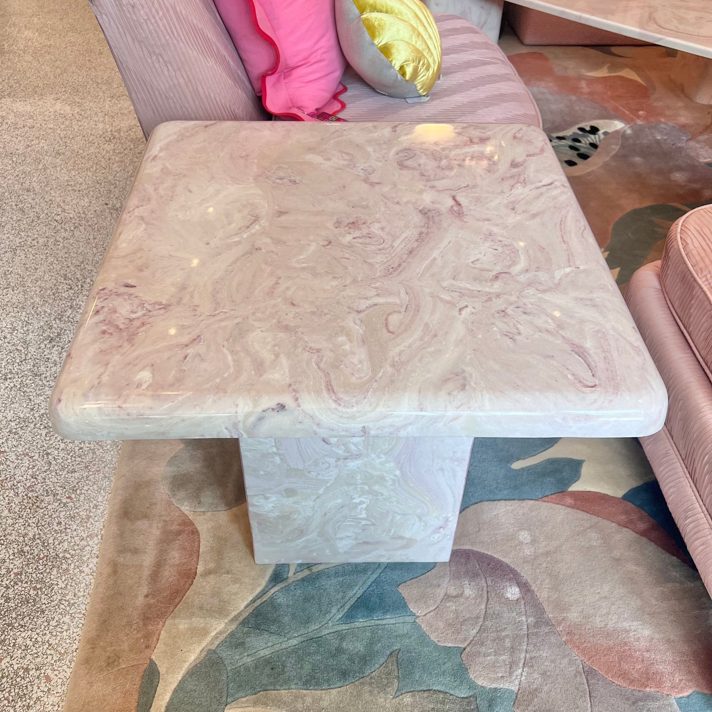 Vintage Square Pink Marble Resin Side Table