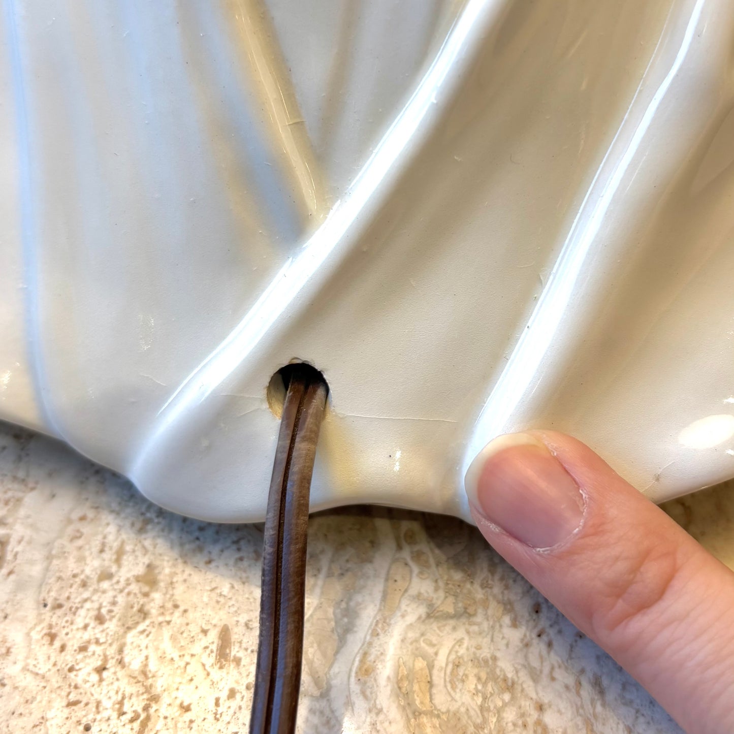 Vintage Ceramic Draped Cloth and Brass Bow Lamp with Scallop Shade by Chapman