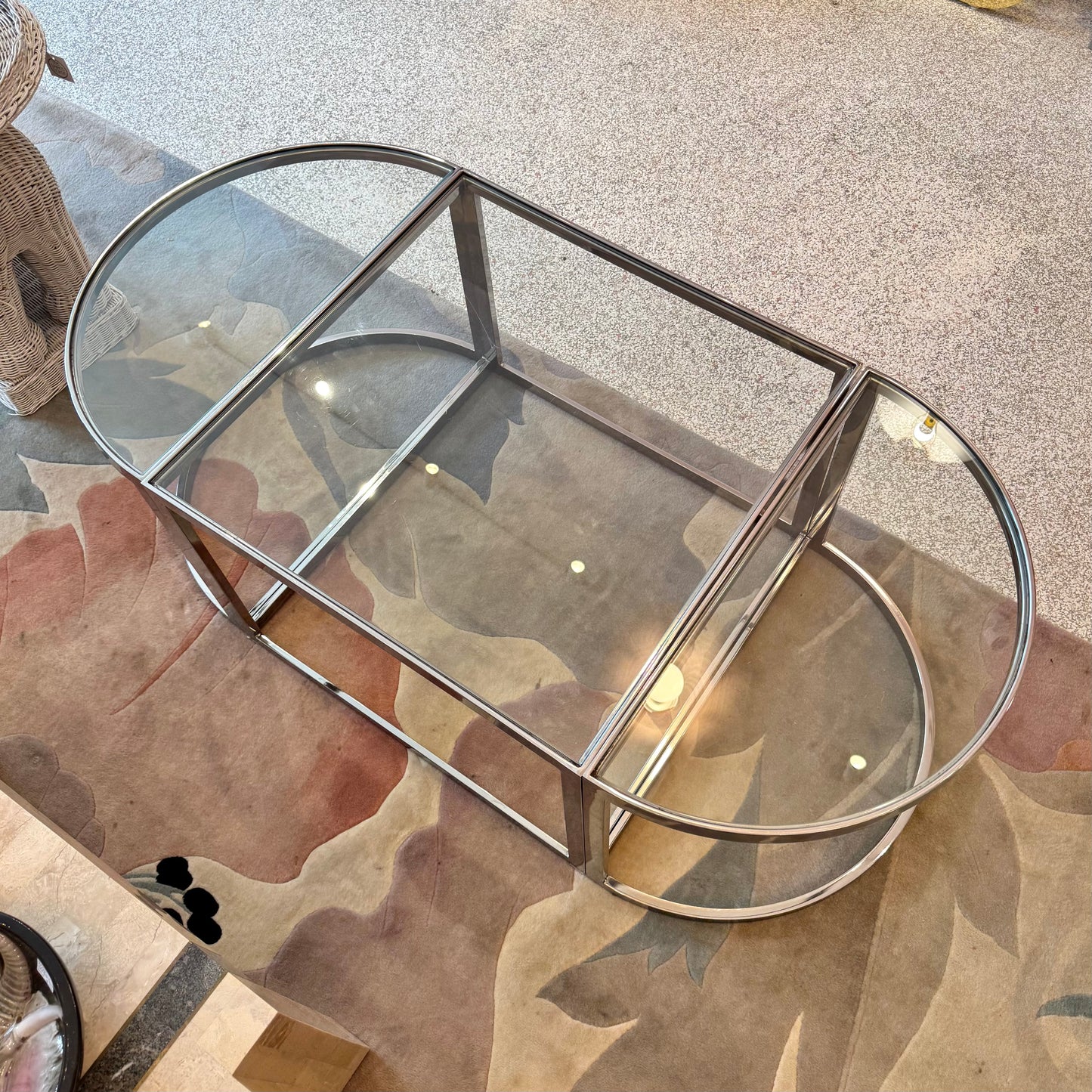 Vintage Three Piece Chrome and Glass Coffee Table