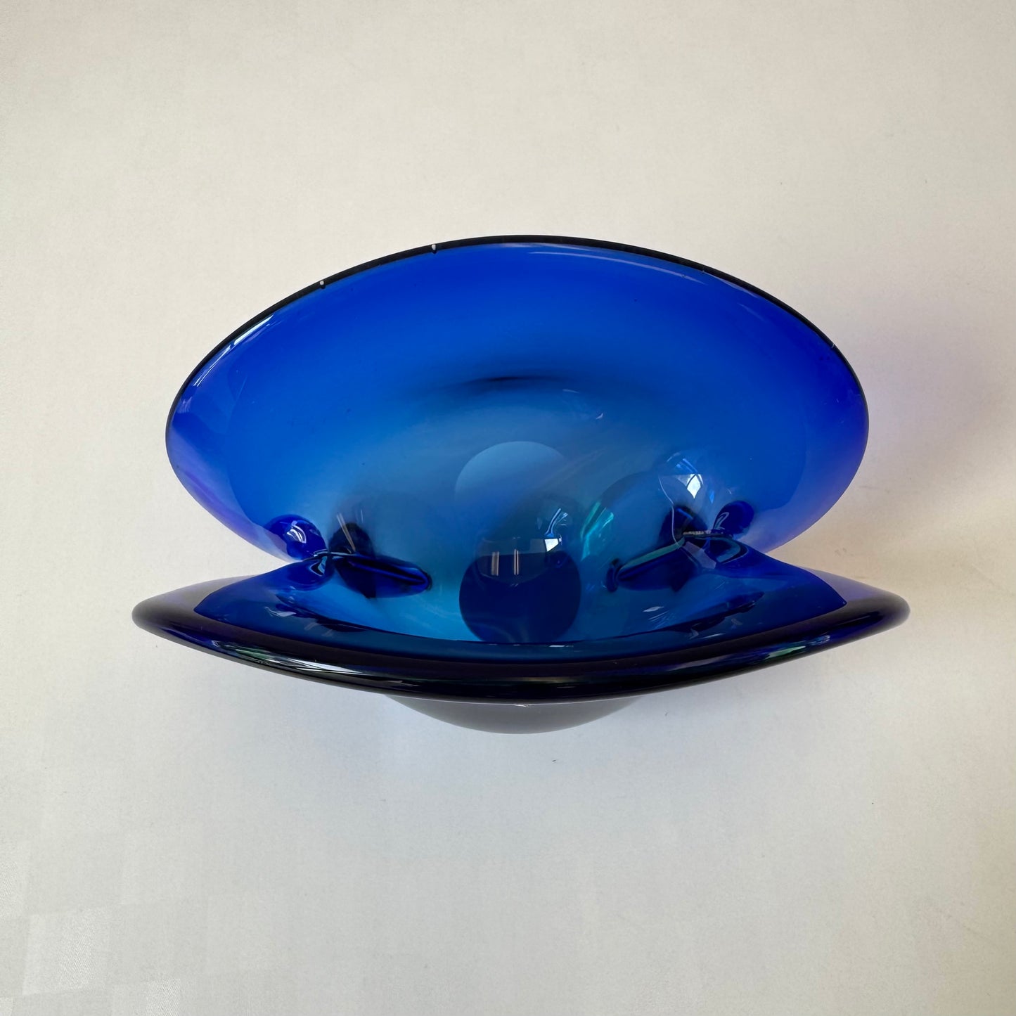 Vintage Murano Glass Blue and Green Clam Shell Bowl