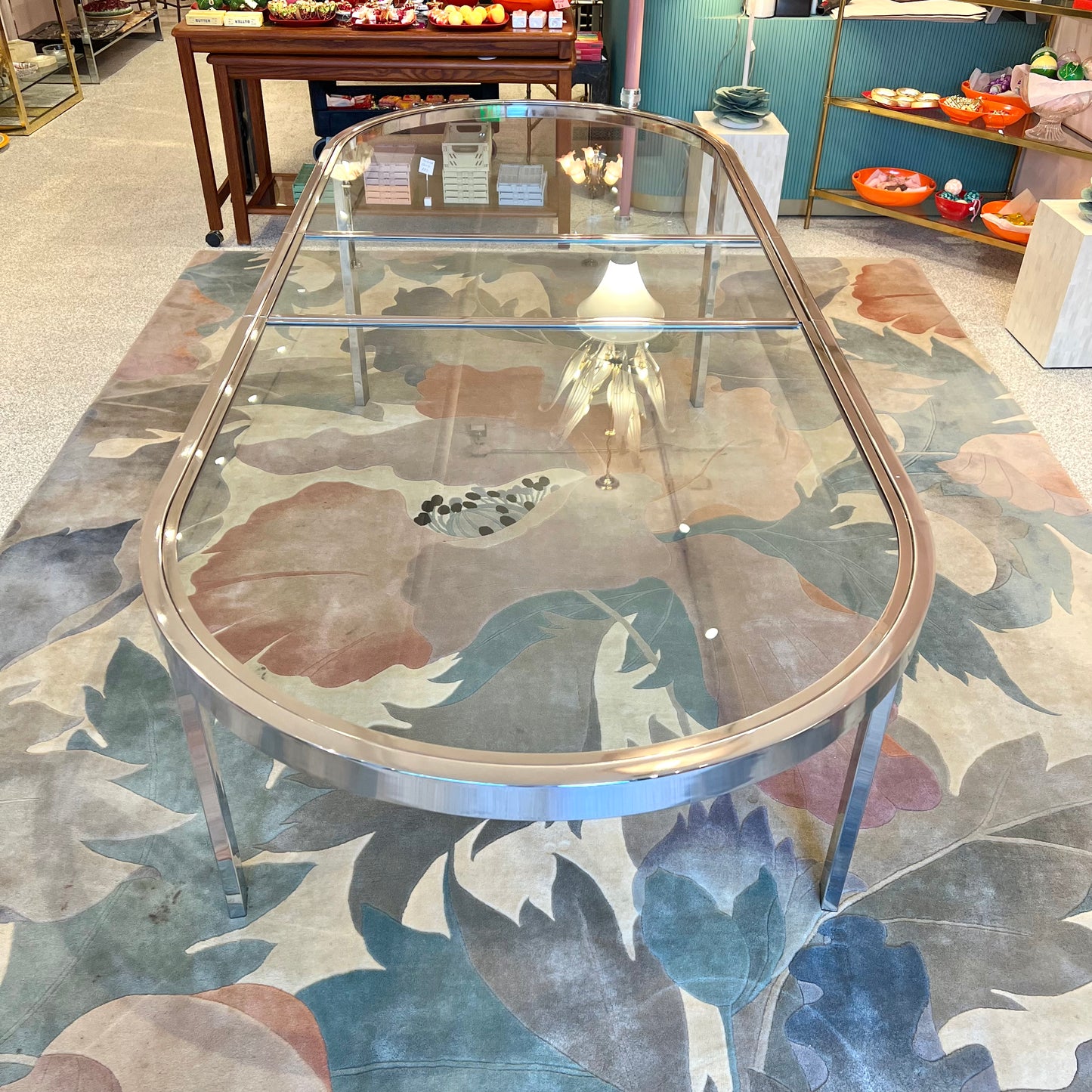 1980's Extendable Chrome and Glass Oval Dining Table by Design Instititute of America