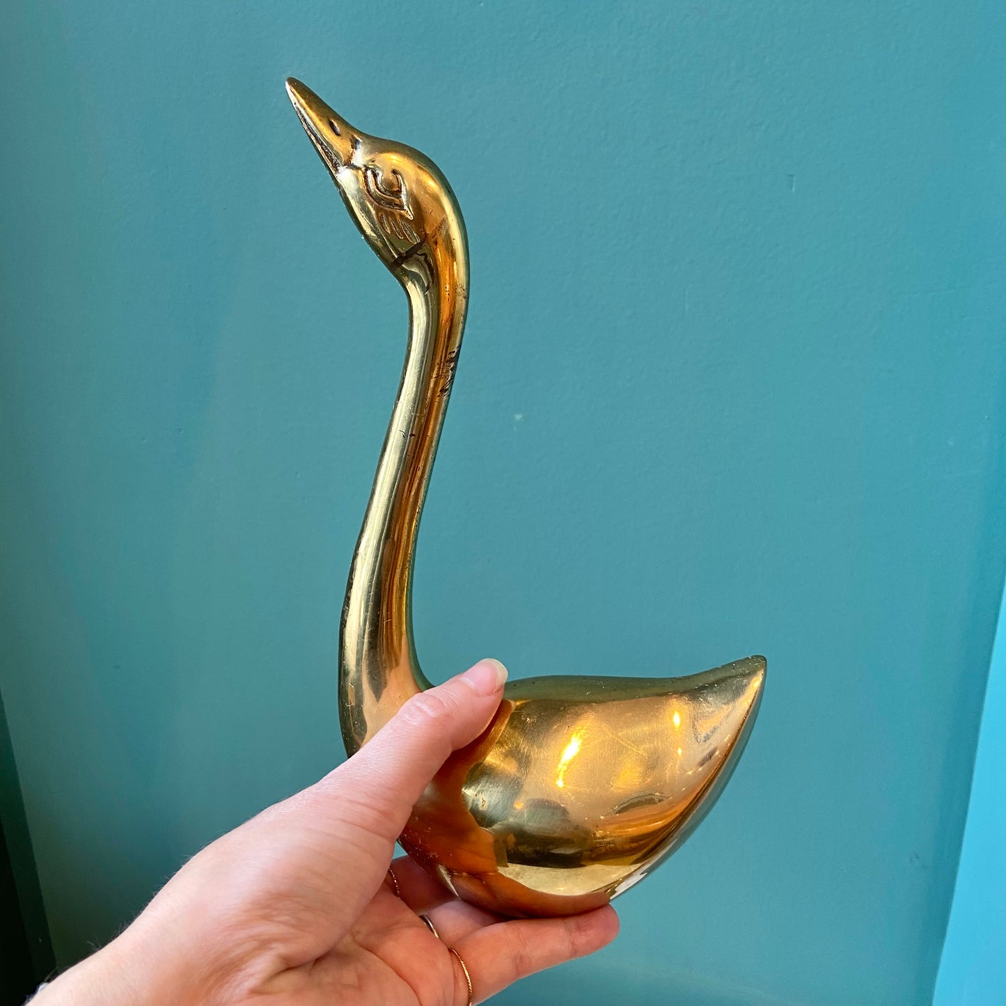 Pair of Vintage Brass Swan Statues
