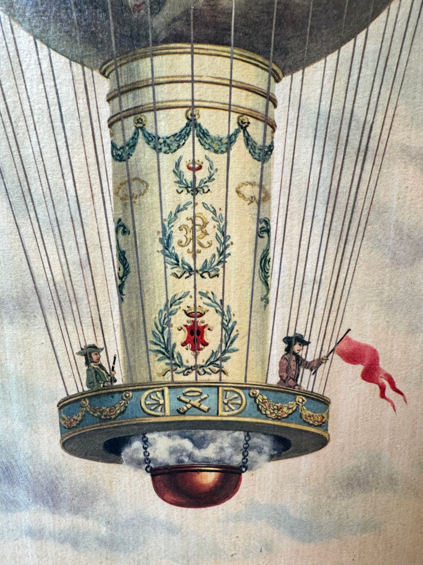 Vintage Italian Hot Air Balloon Artwork with Gold Gilded Border