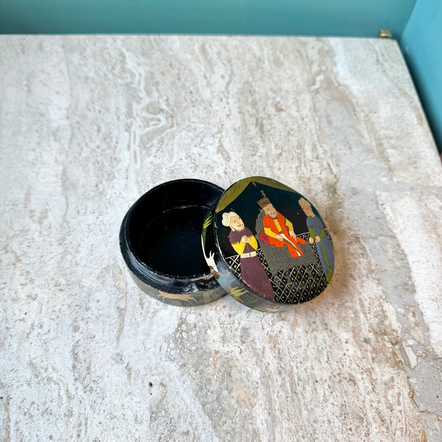 Vintage Circular Lacquered Trinket Box